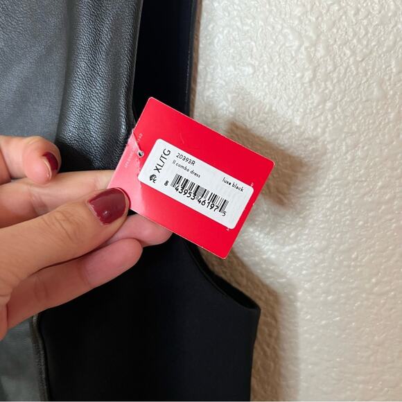 SPANX Faux Leather Combo Panel Knit Midi Sheath Dress Luxe Black NEW Womens XL - Picture 10 of 12